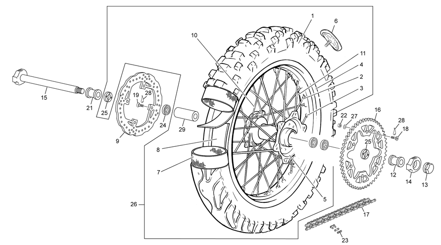 vue éclatée roue arrière - sherco moto sherco mx 250 16 2016