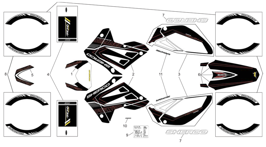 vue éclatée adhesif 50r black panther - sherco moto sherco 50 sm freegun robotik 2013