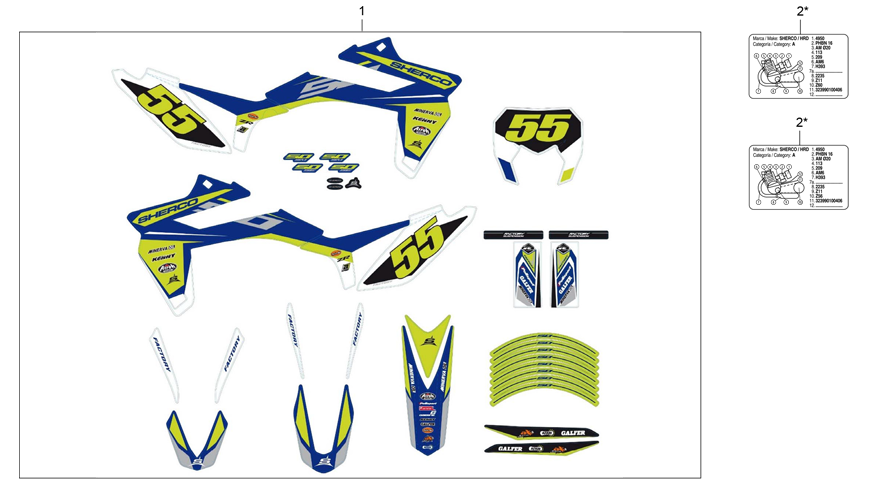vue éclatée adhesif factory - sherco se 50 yellow 2019