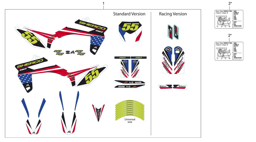 vue éclatée adhesif america - sherco se 50 yellow r usd 2019