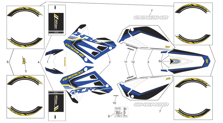 vue éclatée adhesif 50r blue - sherco moto sherco 50 sm rouge 2013