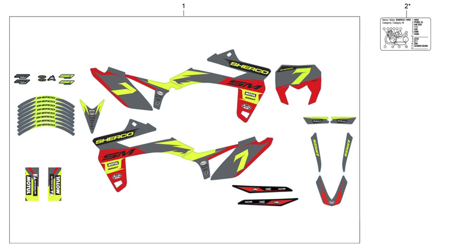 vue éclatée adhésif red one - sherco 50 hrd sm silver r 2021