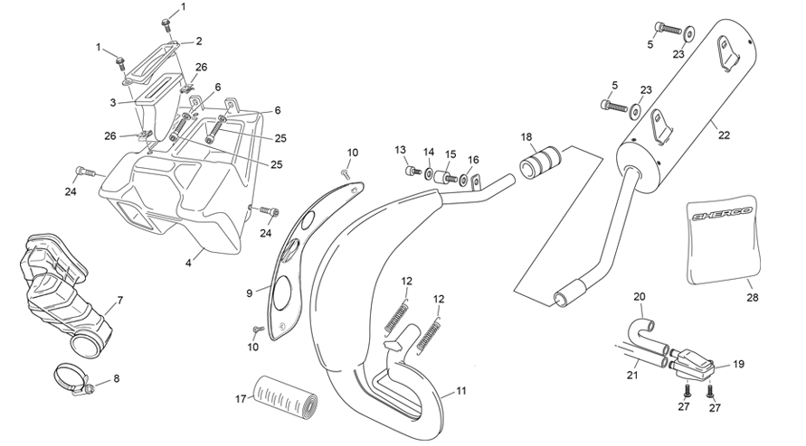 vue éclatée boite à air - echappement - sherco 50 hrd sm silver r 2025