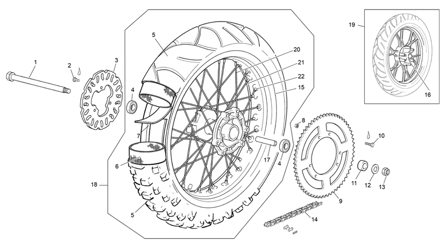 vue éclatée roue arrière - sherco 50 hrd sm silver r a 2025