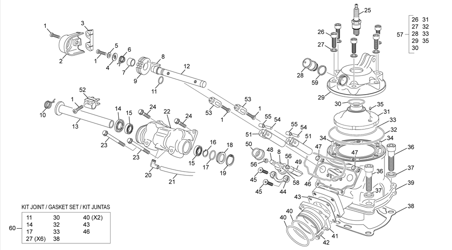 vue éclatée cylindre - culasse - sherco moto sherco enduro 250 se 2t 2014