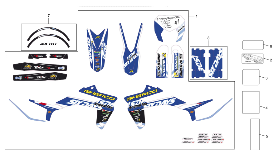 vue éclatée adhésifs - sherco moto sherco enduro 250 se 2t six days 2015