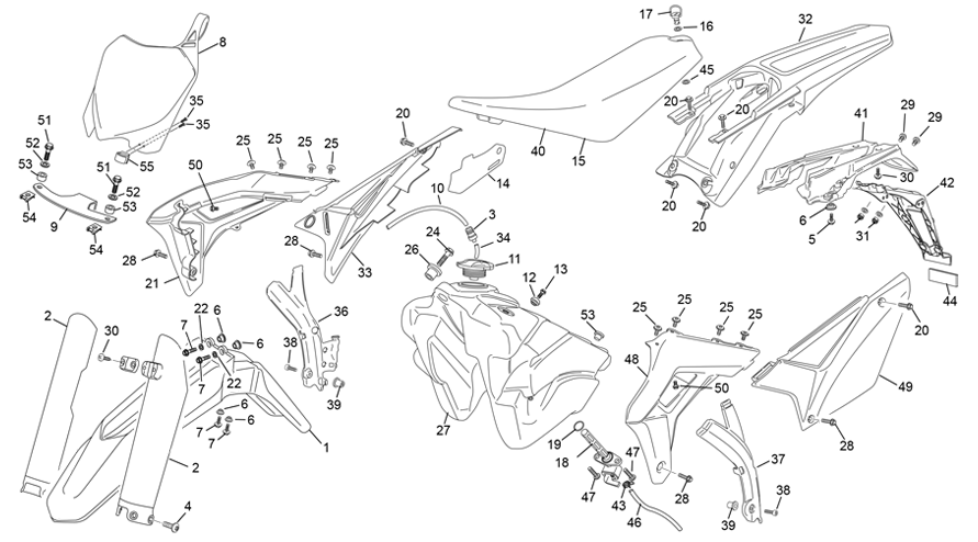 vue éclatée plastiques - sherco 250 sc-r 2t cross country 2020