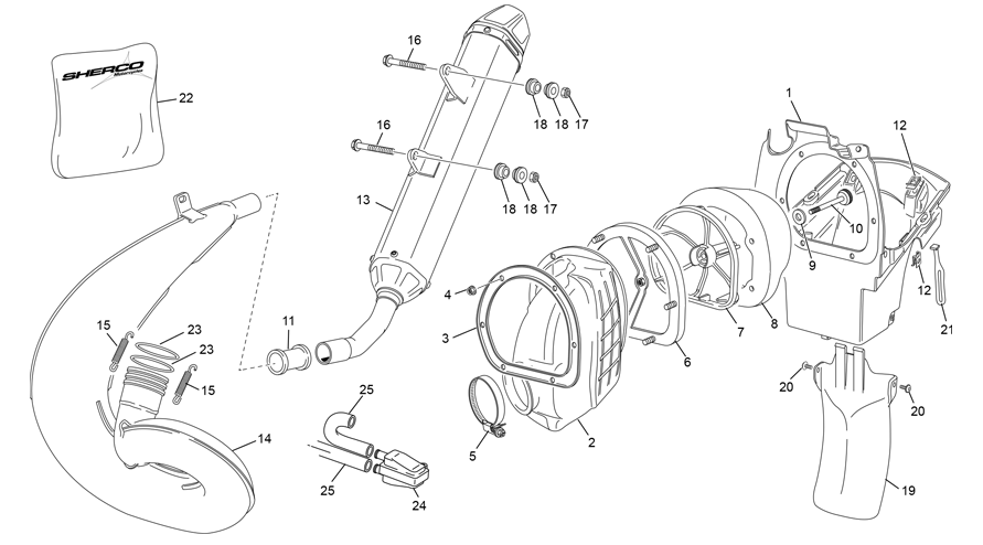 vue éclatée boite à air - echappement - sherco 250 se-r factory homol 2020