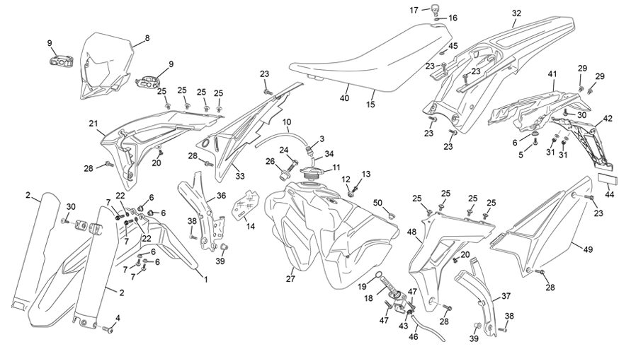 vue éclatée plastiques - sherco 250 se-r 2t racing 2020