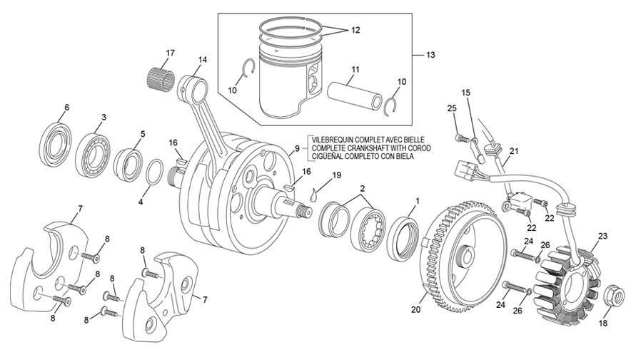 vue éclatée vilebrequin assemblé - sherco 250 se-r 2t racing 2020