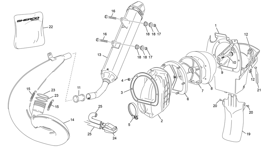 vue éclatée boite à air - echappement - sherco 250 se-r factory 2022