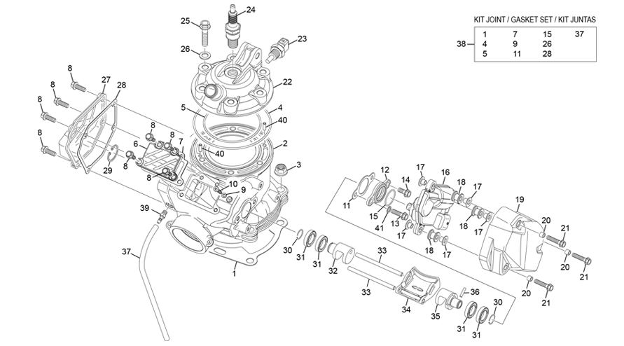vue éclatée cylindre - culasse - sherco 250 se-r factory 2022
