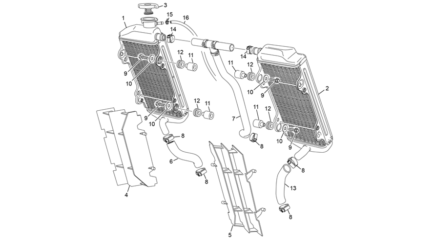 vue éclatée radiateur - sherco 250 se-r 2t racing 2022