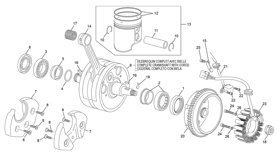 vue éclatée vilebrequin assemblé - sherco 250 se-r 2t racing homol 2022