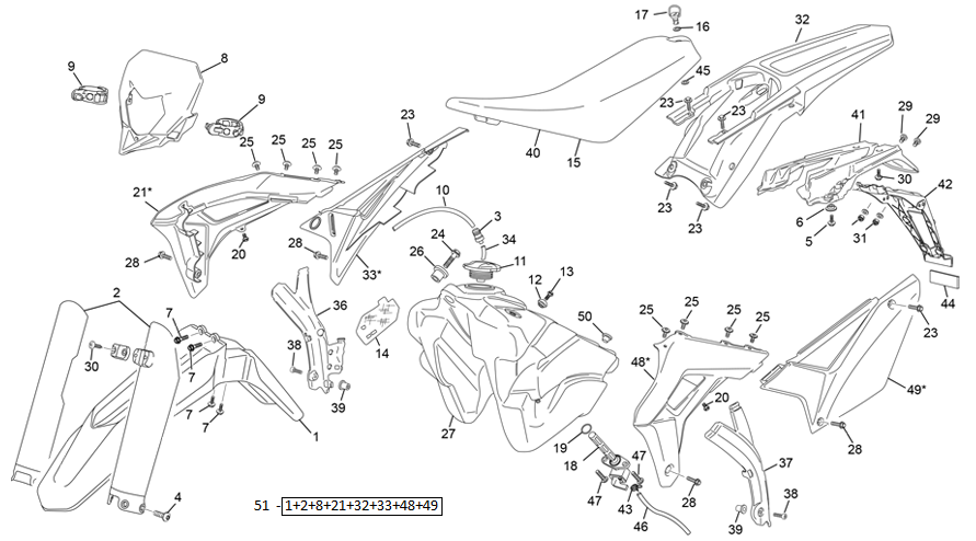 vue éclatée plastiques - sherco 250 se-f 2t factory homol 2023