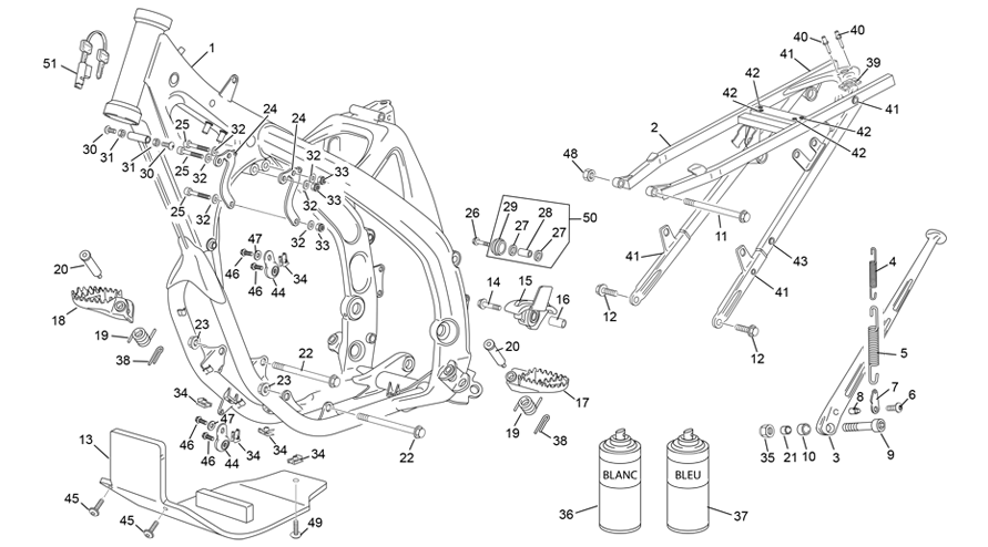 vue éclatée cadre - sherco 250 se-f 2t factory homol 2023