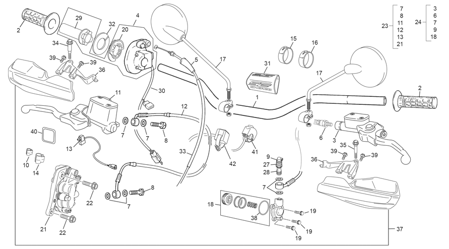 vue éclatée guidon - sherco 250 se-f factory 2025