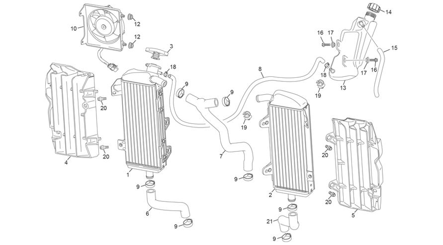 vue éclatée radiateur - sherco 250 se-f factory 2025