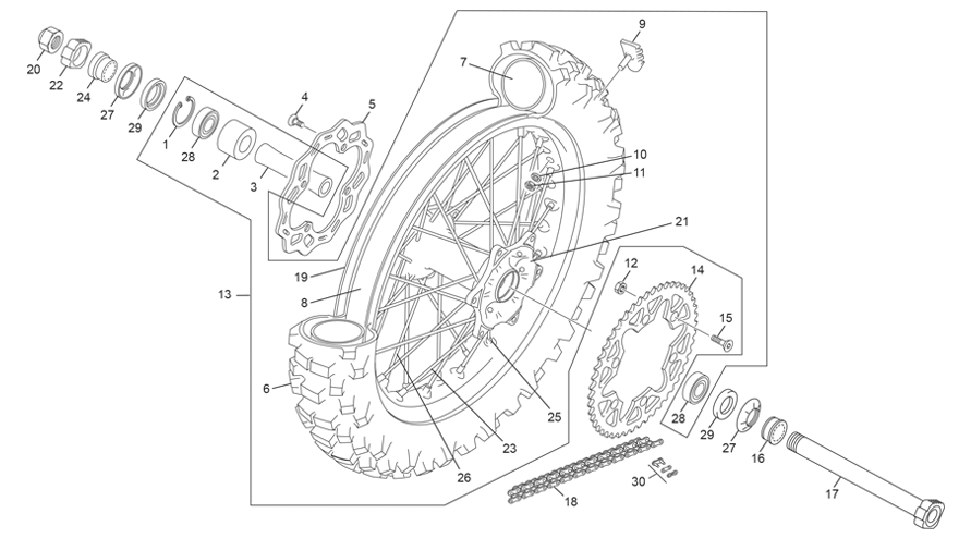 vue éclatée roue arrière - sherco 250 se-f factory 2025