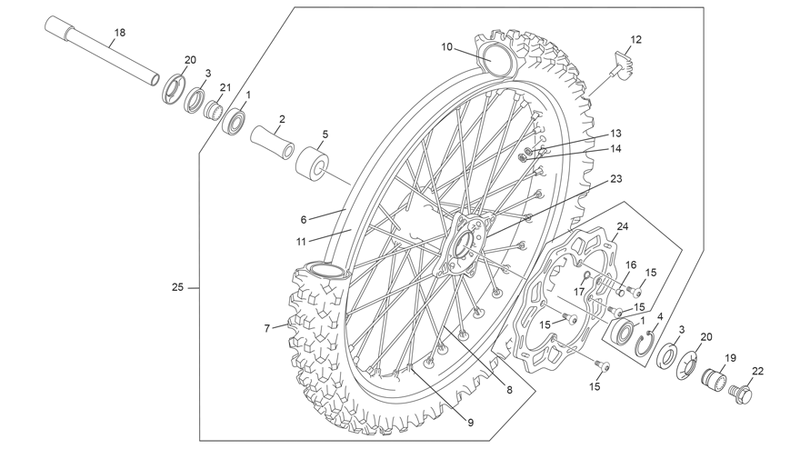 vue éclatée roue avant - sherco 250 se-f factory 2025