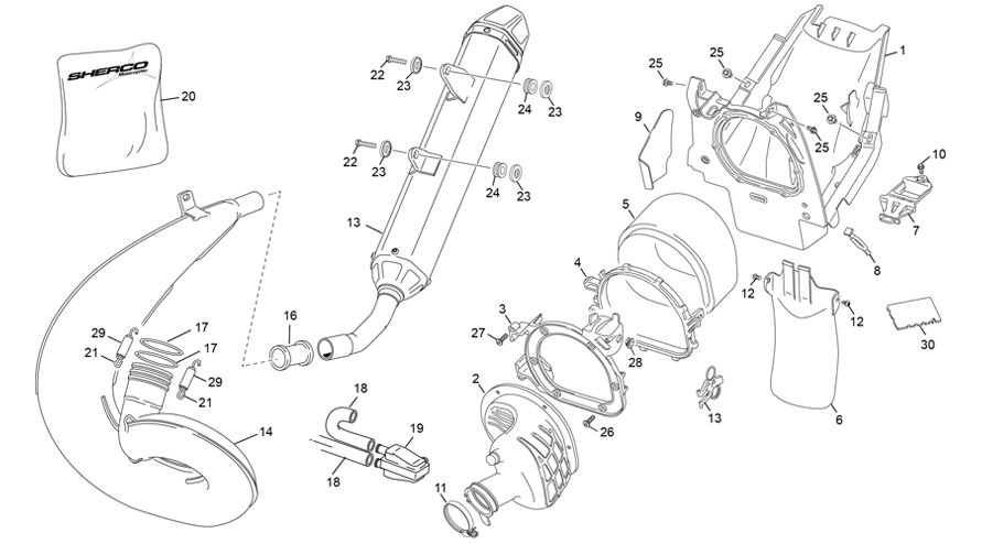vue éclatée boite à air - echappement - sherco 250 se-f factory 2026