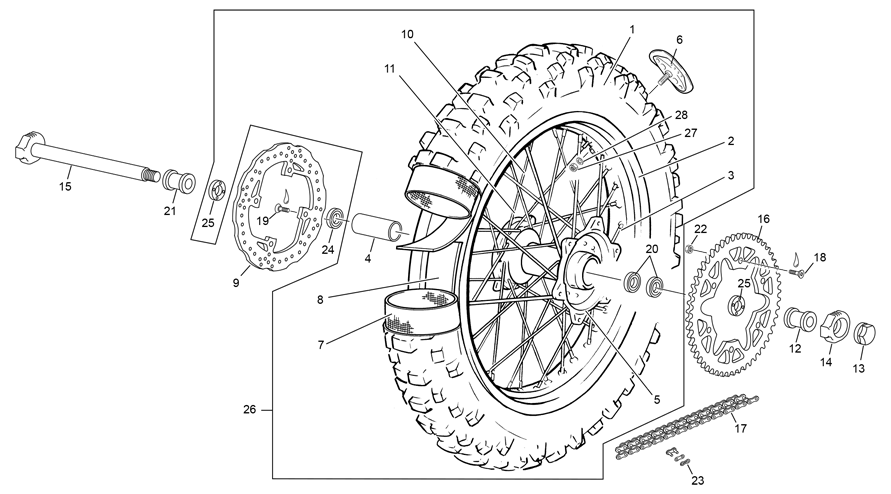 vue éclatée roue arrière - sherco 250 se-f factory homol carbu 2026