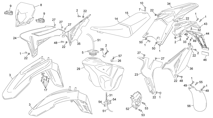 vue éclatée plastiques - sherco moto sherco 50 sm black racing 2015