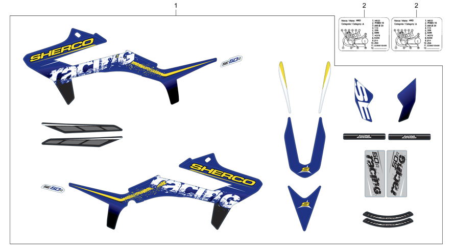 vue éclatée adhésifs - sherco moto sherco 50 sm black racing 2015