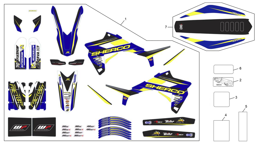 vue éclatée adhésifs - sherco 450 sef phillips replicat 2016