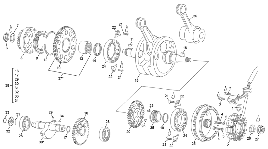 vue éclatée vilebrequin assemblé - sherco 450 sef-r factory 2021