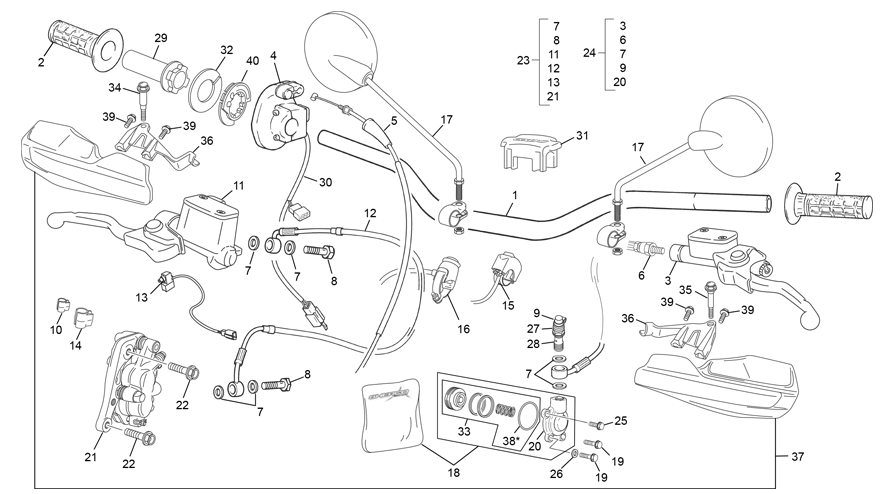 vue éclatée guidon - sherco 450 sef-r racing 2021