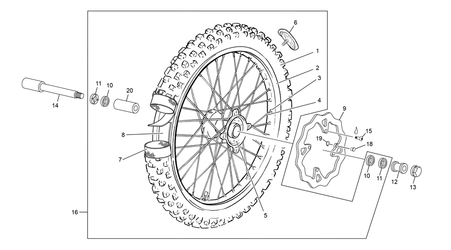 vue éclatée roue avant - sherco 450 sef-r factory 2022