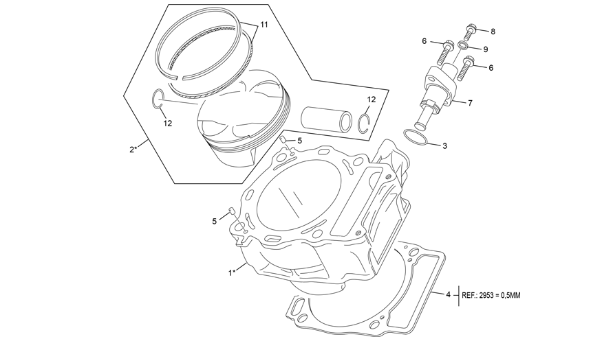 vue éclatée cylindre - sherco 450 sef-r factory homol 2022