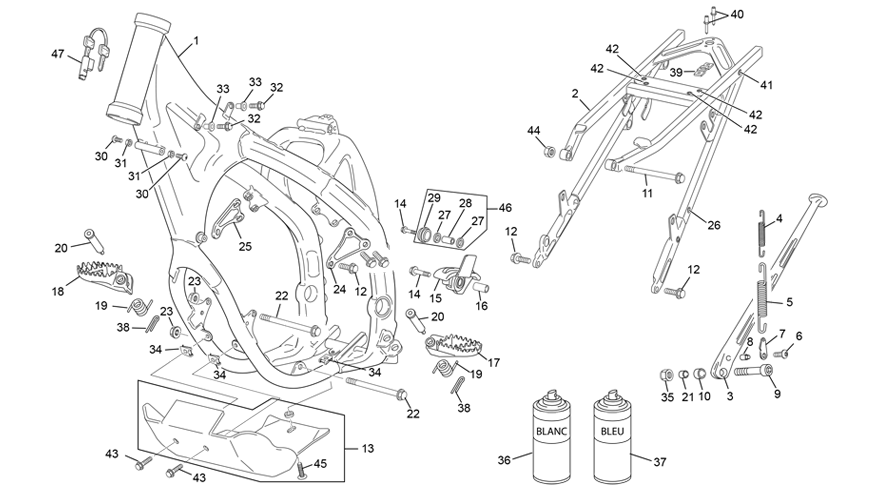 vue éclatée cadre - sherco 450 sef-f 4t factory 2023