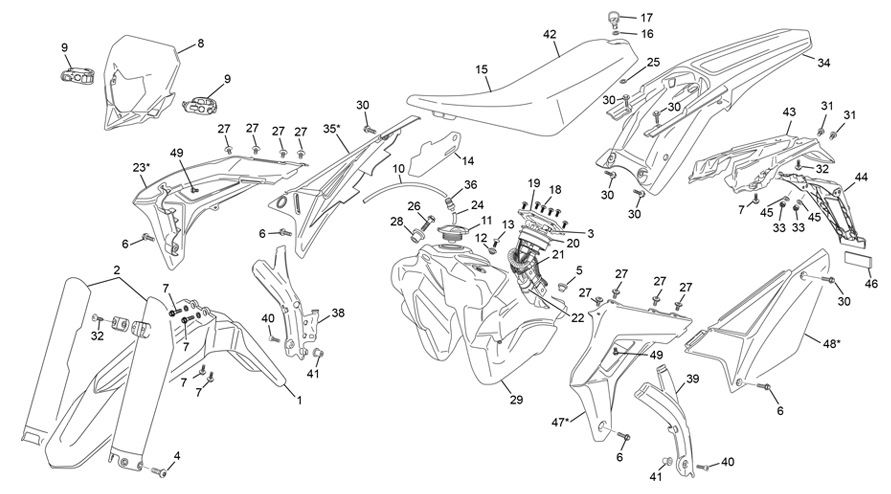 vue éclatée plastiques - sherco 450 sef-f 4t factory 2023