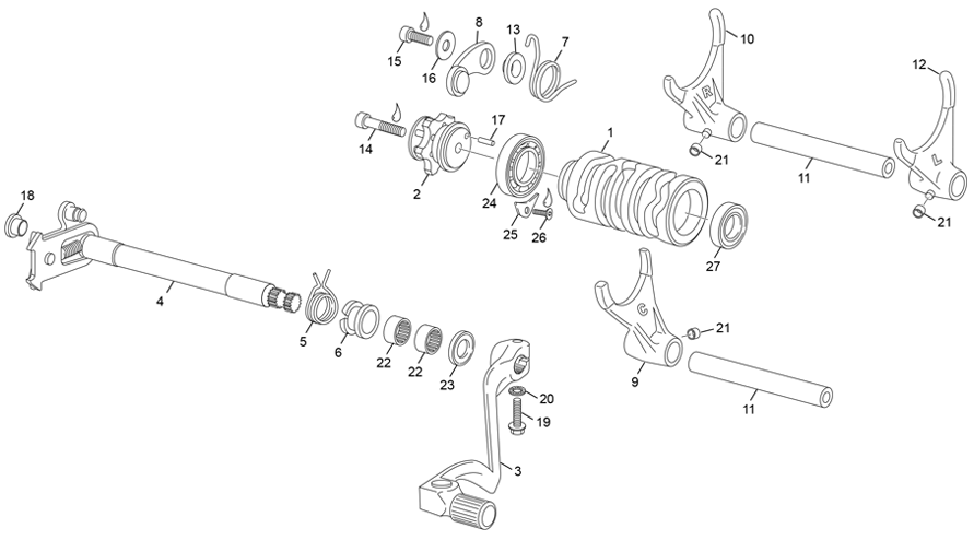 vue éclatée sélecteur - sherco 450 sef-f 4t factory homol 2023