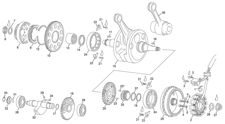 vue éclatée vilebrequin assemblé - sherco 450 sef-f factory 2024