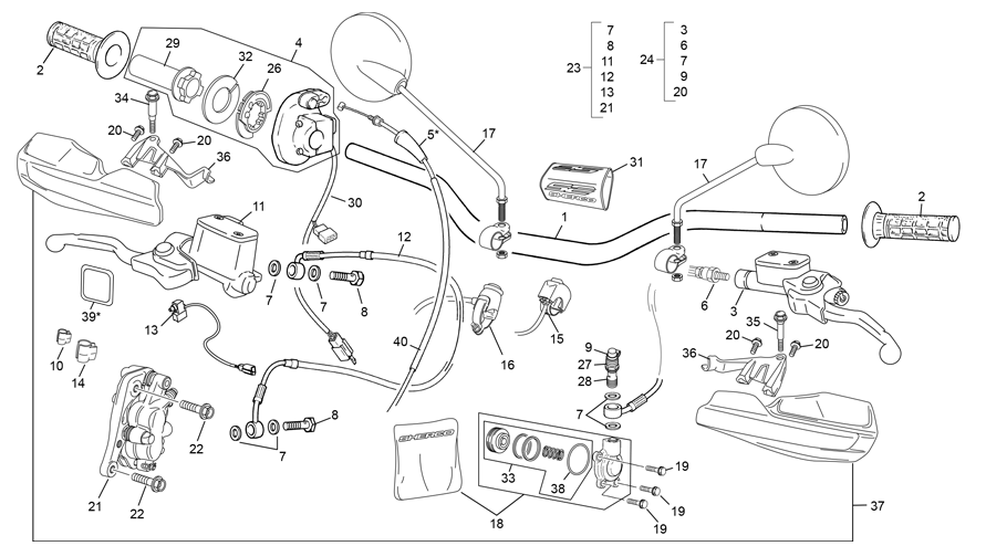 vue éclatée guidon - sherco 450 sef-f factory 2024