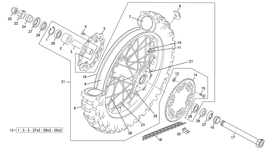 vue éclatée roue arrière - sherco 450 sef-f factory 2026