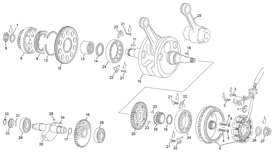 vue éclatée vilebrequin assemblé - sherco 450 sef-f factory 2026