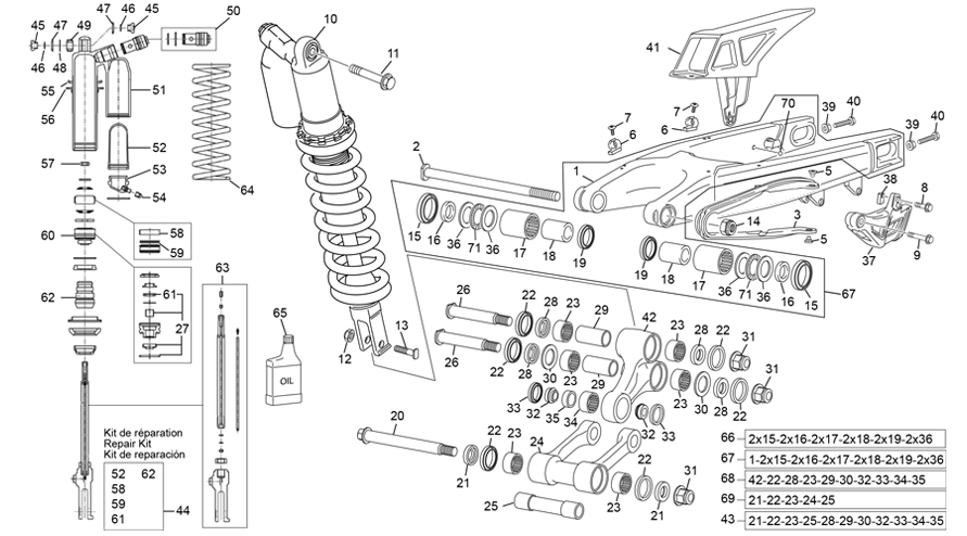 vue éclatée amortisseur - bras oscillant - sherco 450 sef-f factory 2026