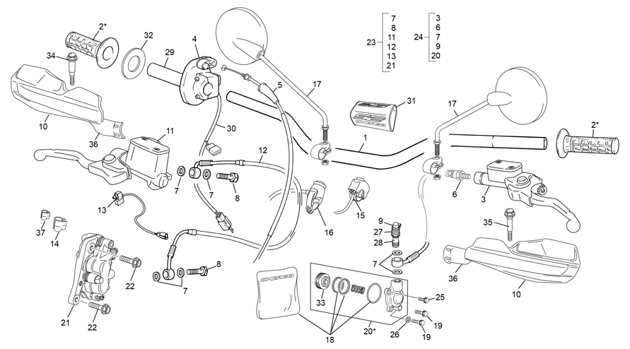 vue éclatée guidon - sherco 300 se 2t factory homol 2019