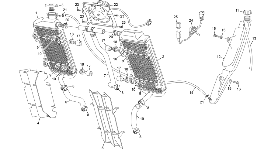 vue éclatée radiateur - sherco 300 se-r 2t factory 2020