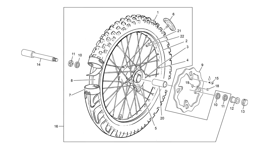 vue éclatée roue avant - sherco 300 se-r 2t factory 2020