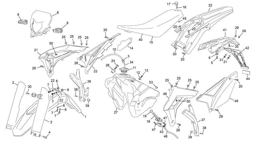 vue éclatée plastiques - sherco 300 se-r 2t factory homol 2020