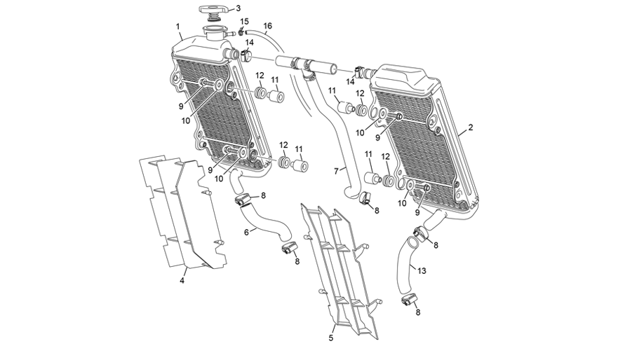 vue éclatée radiateur - sherco 300 se-r 2t racing 2020