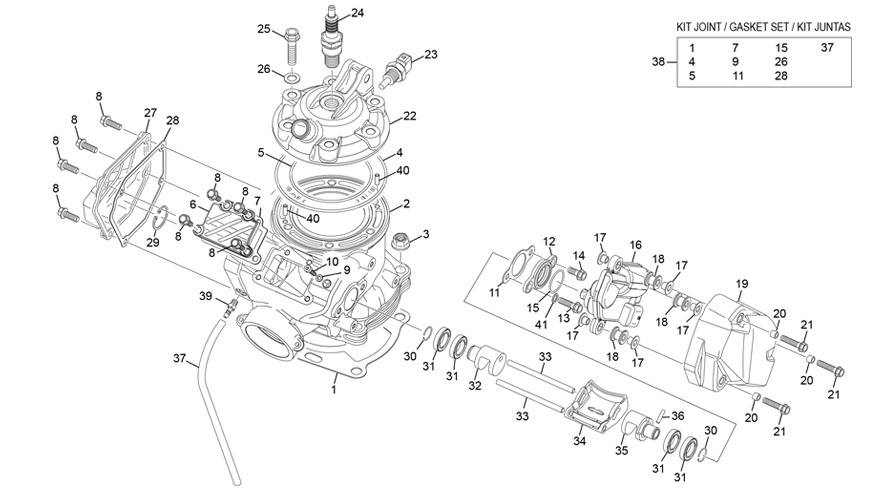 vue éclatée cylindre - culasse - sherco 300 se-r 2t racing 2022