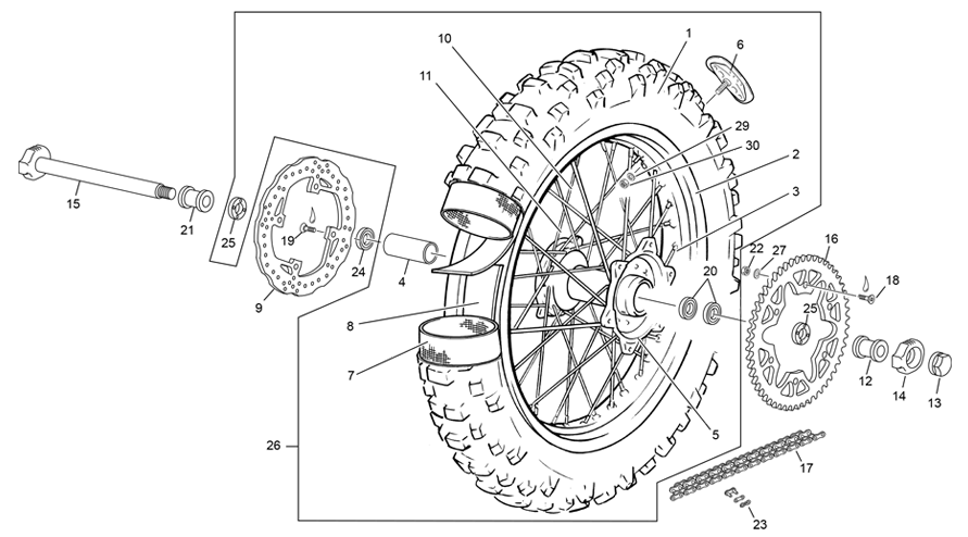 vue éclatée roue arrière - sherco 300 se-r 2t racing 2022
