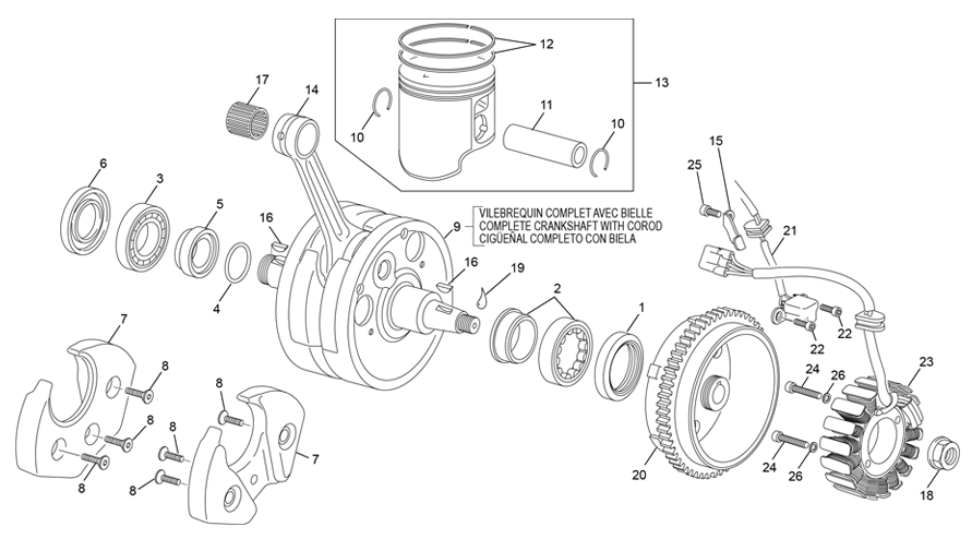 vue éclatée vilebrequin assemblé - sherco 300 se-f 2t factory 2023