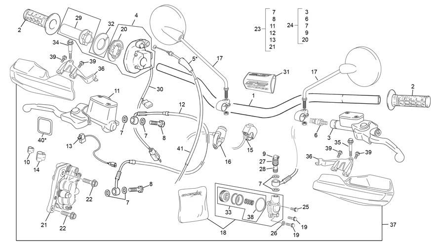 vue éclatée guidon - sherco 300 se-f 2t factory 2024